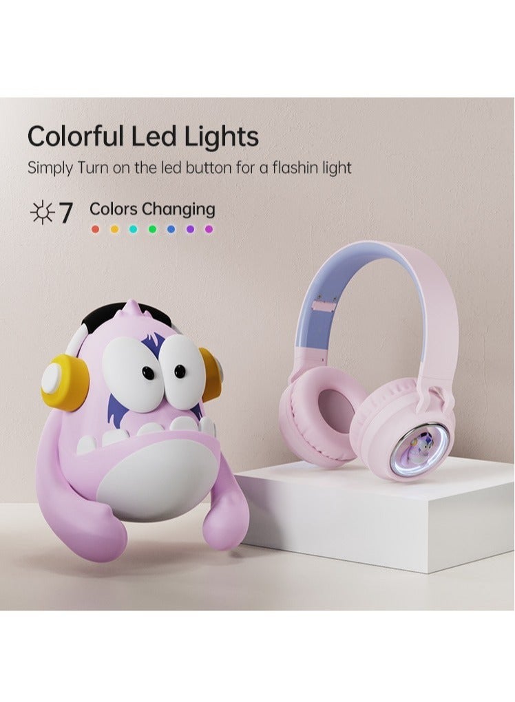 Bluetooth Headphones for Girls/Boys, HiFi Stereo Wireless Headphones with Built-in HD Microphone (Pink) - Image 3