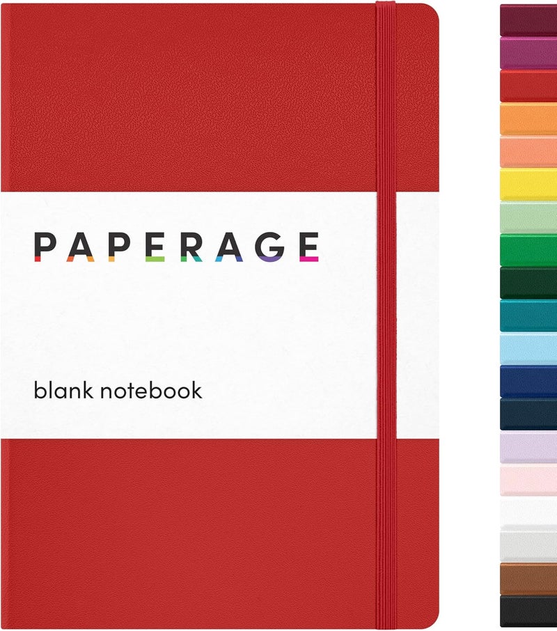 ببرج دفتر يوميات PAPERAGE فارغ، (أحمر)، 160 صفحة، مقاس متوسط 5.7 بوصة × 8 بوصة - ورق سميك 100 جرام، غلاف صلب - Image 1