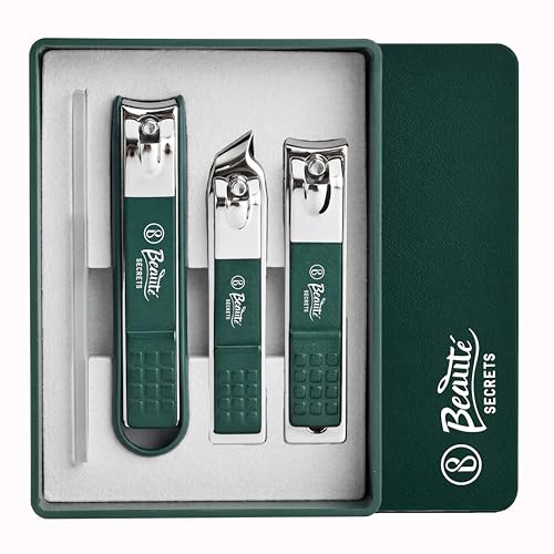 Beauté Secrets - Nail Cutter Set, Ultra Sharp Sturdy Fingernail Toenail Clipper Nail Clipper with Glass file 4 Pcs set for men women adult nail cutter set for Thick Toenails & Nails (GREEN Set of 4 with Box) - Image 1