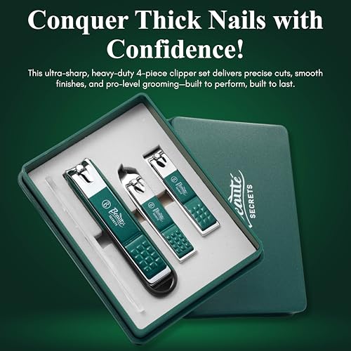 Beauté Secrets - Nail Cutter Set, Ultra Sharp Sturdy Fingernail Toenail Clipper Nail Clipper with Glass file 4 Pcs set for men women adult nail cutter set for Thick Toenails & Nails (GREEN Set of 4 with Box) - Image 2