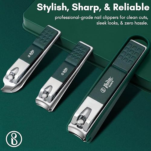 Beauté Secrets - Nail Cutter Set, Ultra Sharp Sturdy Fingernail Toenail Clipper Nail Clipper with Glass file 4 Pcs set for men women adult nail cutter set for Thick Toenails & Nails (GREEN Set of 4 with Box) - Image 3