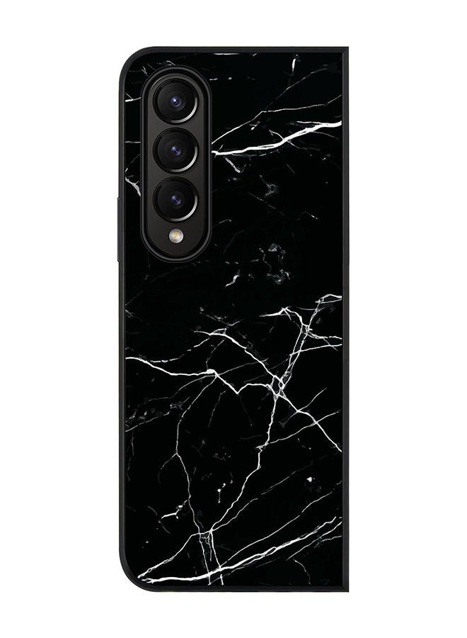Stylizedd Rugged Black edge case for Samsung Galaxy Z Fold4 Slim fit Soft Case Flexible Rubber Edges Anti Drop TPU Gel Thin Cover - Marble Print Black - Image 1