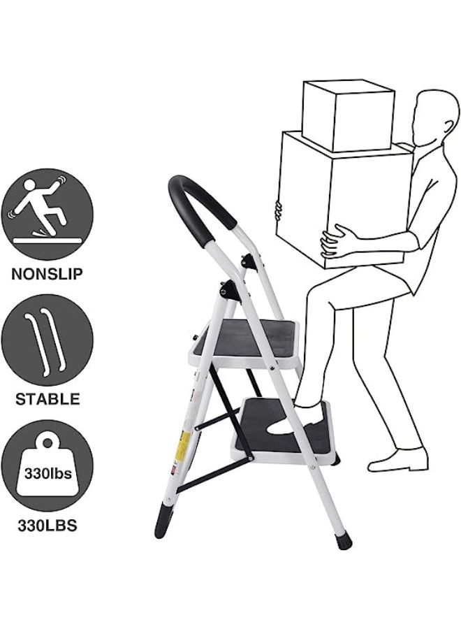 2-Steps Foldable Ladder White/Black - Image 3