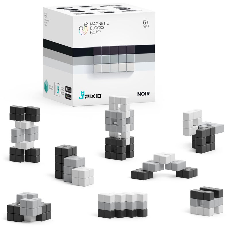 PIXIO Noir Tiny Magnetic Blocks Building Toy in The Pixel Art Style with Free App 516 Plastic Cubes with 6 Magnets Inside Open Ended Toy Creativity Toy for Ages 6 60pcs - Image 3