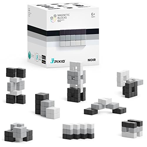 PIXIO Noir Tiny Magnetic Blocks Building Toy in The Pixel Art Style with Free App 516 Plastic Cubes with 6 Magnets Inside Open Ended Toy Creativity Toy for Ages 6 60pcs - Image 1
