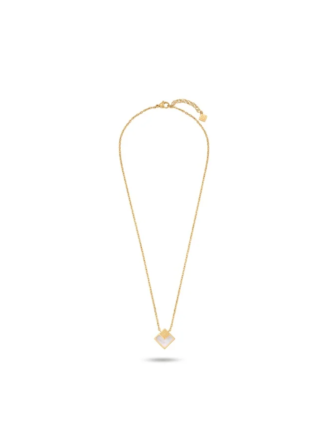 Guy Laroche Lea Small Gold-Plated Necklace with Logo Motifs & Mother of Pearl