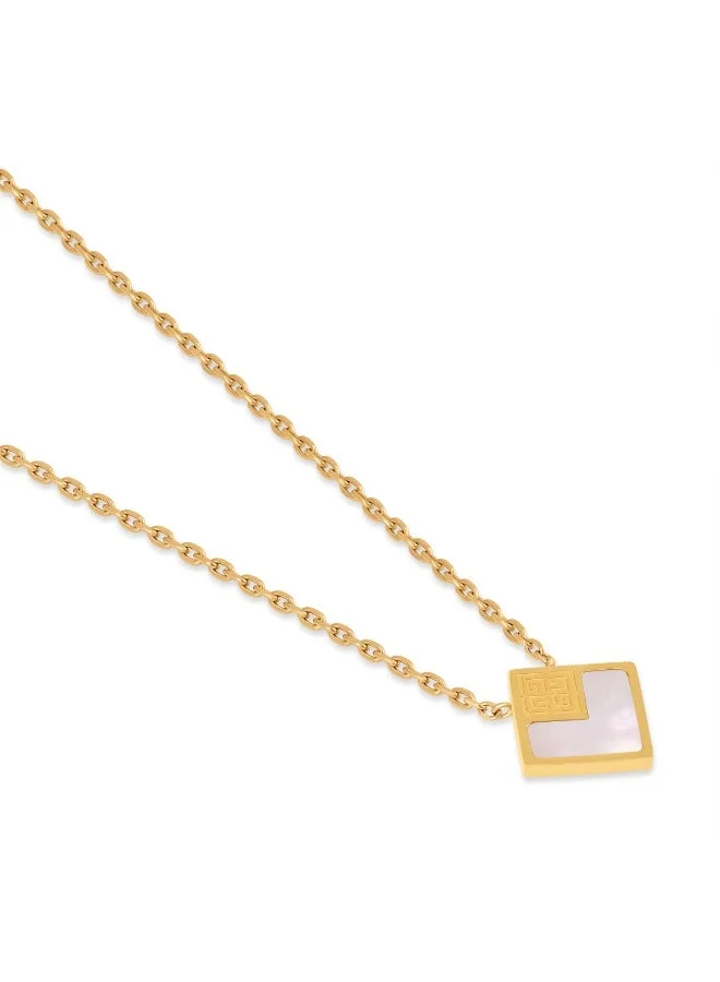 غاي لاروش Lea Small Gold-Plated Necklace for women with Logo Motifs and Mother of Pearl