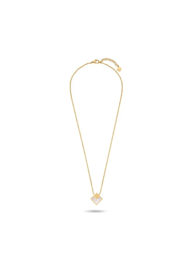 غاي لاروش Lea Small Gold-Plated Necklace for women with Logo Motifs and Mother of Pearl