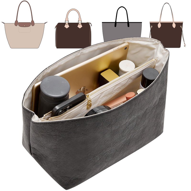 Doxo Long Champ Organizer Insert Bag Organizer for Medium longchampGoyard PMSpeedy 30Neverfull MM and More Light Waterproof DupontPaper le pliage Medium Organizer 6 Pockets BlackwhiteM