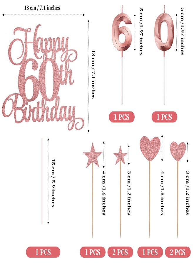 Lecferrarc 60th Birthday Cake Decorations, 60th Birthday Candles Cake Numeral Candles and Glitter Happy 60th Birthday Cake Toppers Set for Birthday Party Supplies (Rose Gold) - Image 2