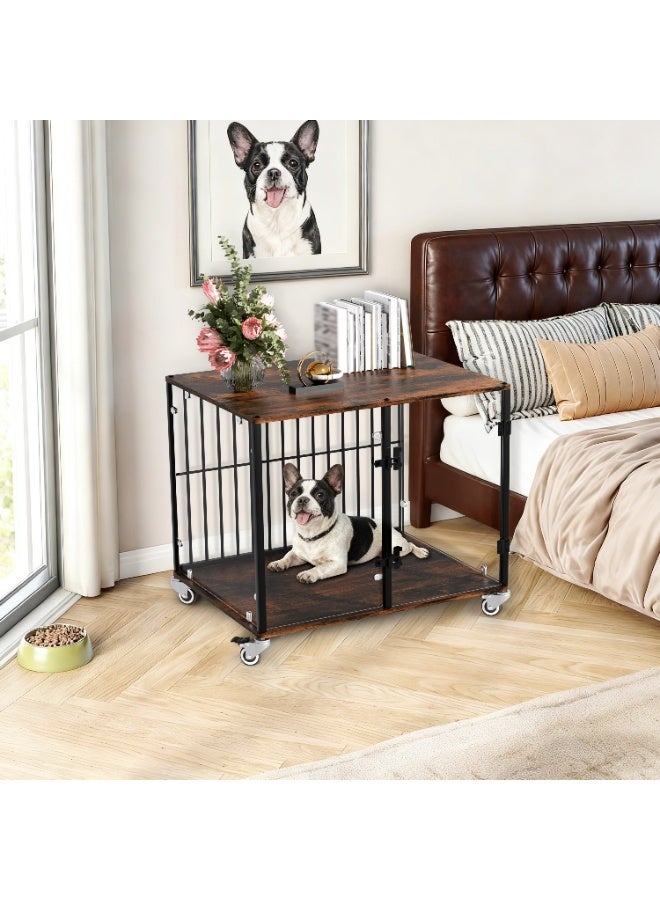 ويسفور أثاث قفص كلاب عصري مع زجاج مقسّى وسطح خشبي، بيت داخلي للحيوانات الأليفة للكلاب الصغيرة، قفص كلاب من الزجاج المقسّى مع عجلات لسهولة النقل والتنظيف - Image 4