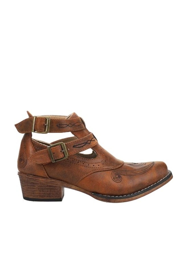 ROPER Womens Willa Embroidery Snip Toe Casual Boots Ankle Low Heel 1-2" - Brown - Size 8.5 B - Image 1