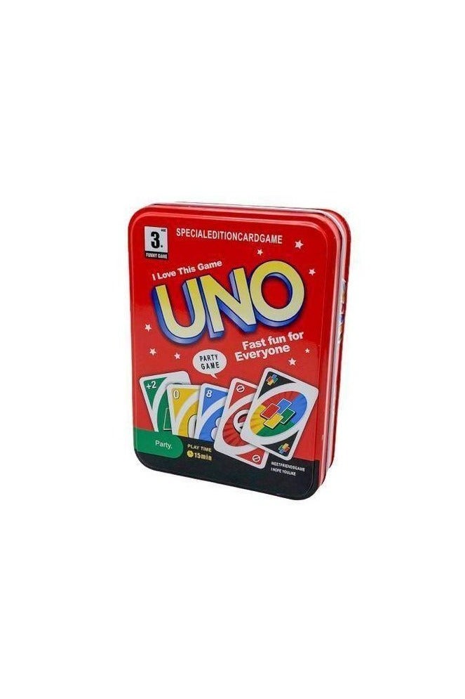 ماتيل جيمز لعبة أونو إصدار أحمر – 108 بطاقة متعددة الألوان داخل علبة معدنية قوية، مناسبة من 2 إلى 10 لاعبين، لعبة ورق جماعية ممتعة وسريعة، مثالية للسفر والسهرات العائلية - Image 1