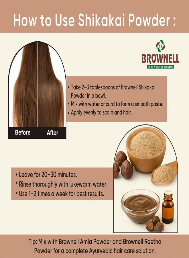 Brownell 100% Pure Shikakai Powder for Hair Natural Cleanser & Conditioner Herbal Anti-Dandruff & Hair Strengthening Powder Use with Amla & Reetha - 100g - Image 4