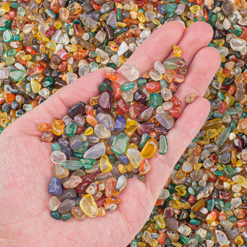 0.5 رطل من العقيق الملون لأحواض السمك، حجارة مكسرة بكميات كبيرة، أحجار كريمة طبيعية غير منتظمة لأحواض السمك، حشو المزهريات، ديكور نباتات العصارة - Image 1