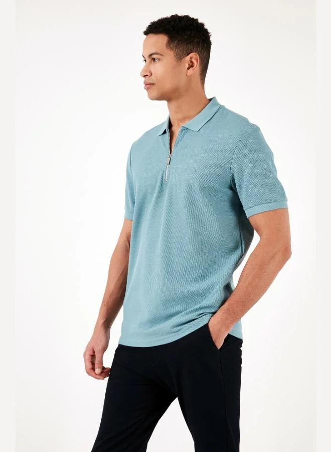 Buratti  Buratti Cotton Regular Fit Zippered Polo Collar T Shirt Men's Polo Collar T-Shirt 5902434 for Men | Best Price UAE