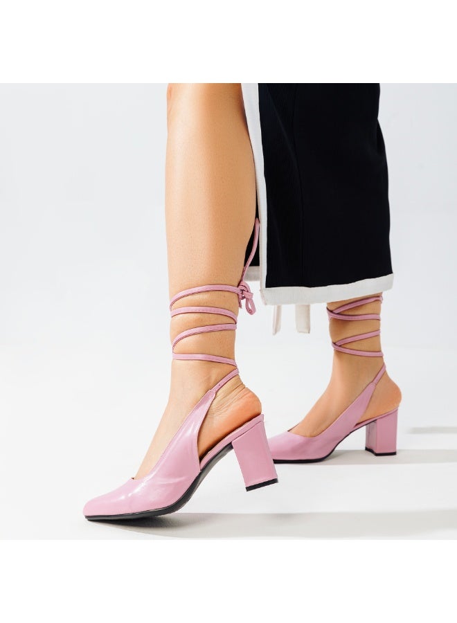 لايف ستيلاش  أحذية بكعب جلدية مزينة بفيونكه  F-2 - موف