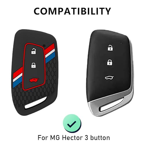 Keyzone® Striped Silicone Key Cover Compatible for MG Hector, Windsor EV 3 Button Smart Key. (Black) - Image 2