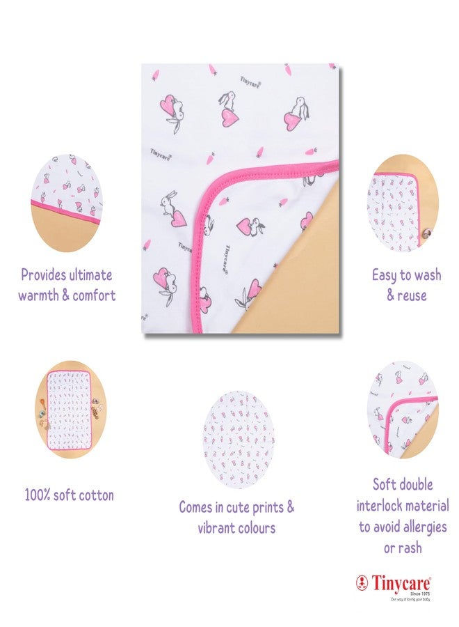 Tinycare Cotton Bath Towel for New Born, Extra Soft Double Side Interlok Fabric Printed Towel for Kids/Toddler/Infants 85 x 60cm, Quick Absorbent, Reusable Napkins Bathing Towels (Pink- 1P) - Image 2