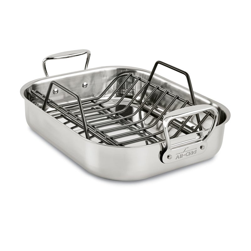 All-Clad AllClad Specialty Stainless Steel Roaster with Nonstick Rack 11x14 Inch Oven Broiler Safe 500F Roaster Pan Pots and Pans Cookware Silver 