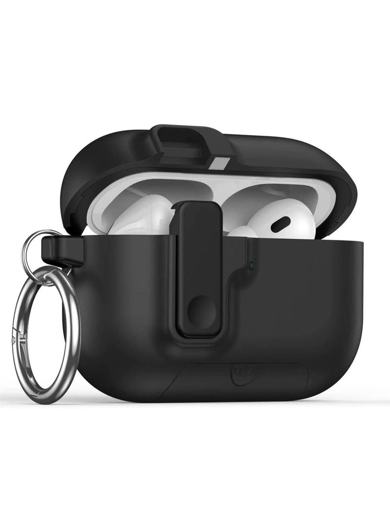 AirPods Pro 3 Case, Silicone Protective Cover with Automatic Switch Lock, Smart Stand, Shockproof Hard Shell, Wireless Charging Compatible, Black (Black)