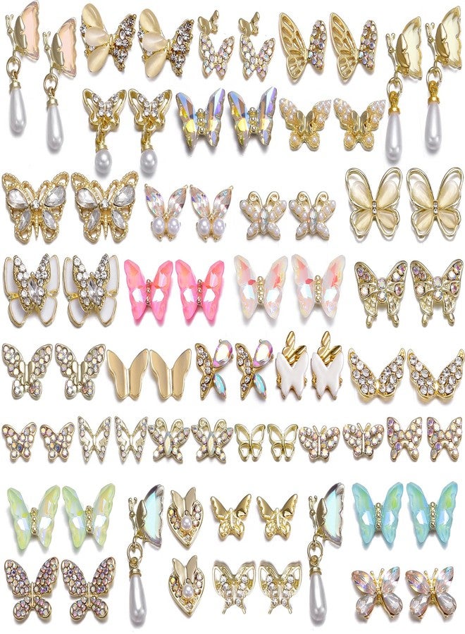 Tamhoo 70pcs 3D Gold Butterfly Nail Charms - Luxury Y2K Nail Art Set with Gold Gems and Rhinestones - Image 1