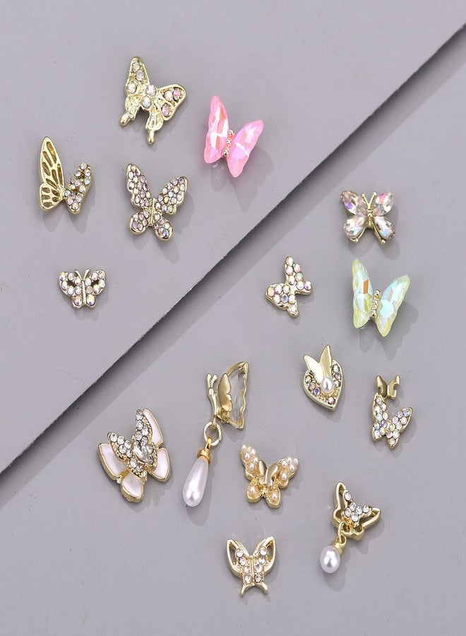 Tamhoo 70pcs 3D Gold Butterfly Nail Charms - Luxury Y2K Nail Art Set with Gold Gems and Rhinestones - Image 5