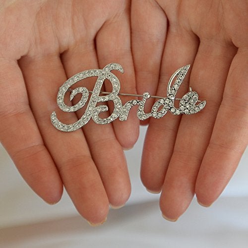 Mariell Rhinestone Crystal "Bride" Word Brooch Pin in Script Lettering, Bachelorette & Bridal Shower Gift - Image 3