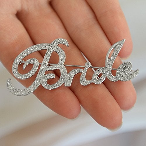 Mariell Rhinestone Crystal "Bride" Word Brooch Pin in Script Lettering, Bachelorette & Bridal Shower Gift - Image 4