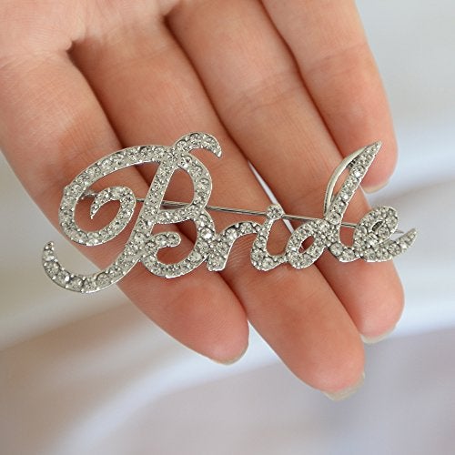 Mariell Rhinestone Crystal "Bride" Word Brooch Pin in Script Lettering, Bachelorette & Bridal Shower Gift - Image 2