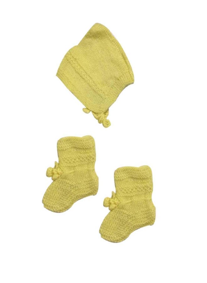 Cute Collection Hand Made Front Open Woolen Sweater with Cap & Booties Set for 0-6 Months Baby (Unisex) Style-3 Multicolour - Image 4