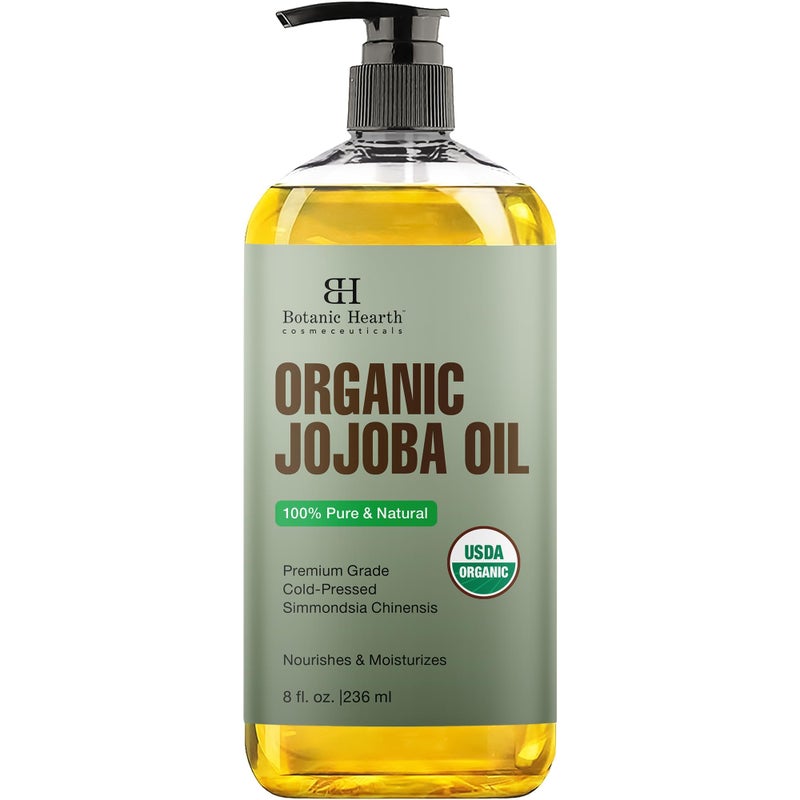Botanic Hearth Organic Jojoba Oil (8 fl oz) | 100% Pure Cold Pressed & Hexane Free | Ideal for Skin, Hair & Nails
