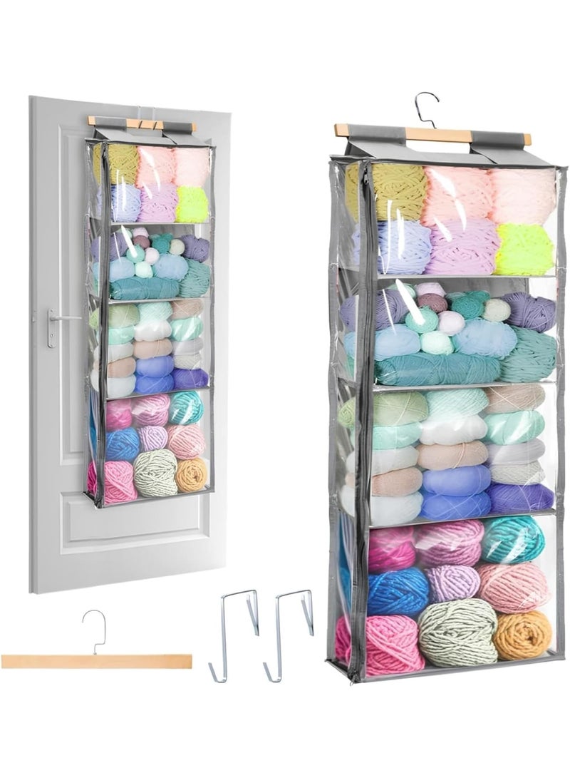SYOSI Yarn Storage, Hanging Organizer with 4 Compartments, Clear Door Zippered Yarn Holder, Large Capacity Pockets for Crochet Hooks Threads Clothes Purses, Durable and Space-Saving, Gray - Image 1