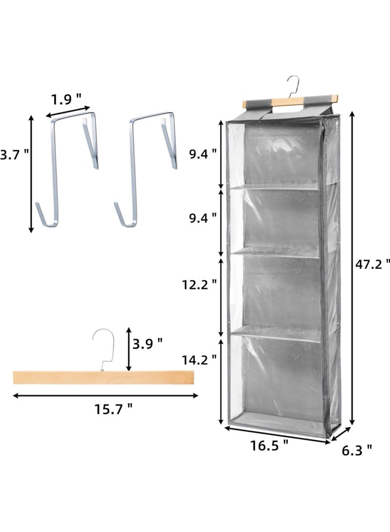 SYOSI Yarn Storage, Hanging Organizer with 4 Compartments, Clear Door Zippered Yarn Holder, Large Capacity Pockets for Crochet Hooks Threads Clothes Purses, Durable and Space-Saving, Gray - Image 2