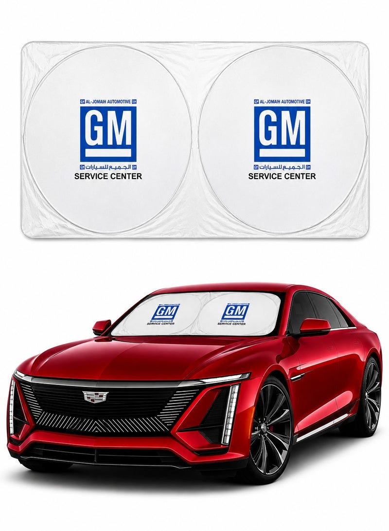 GM Original Front Windshield Sunshade 150 x 75 cm Foldable Car Windshield Sun Shade UV Reflective Heat Insulation Sun Visor Protector for GM Vehicles, Blocks UV Rays, Keeps Interior Cool, Folding Storage Bag Included, Genuine GM Service Center Accessory - Image 1