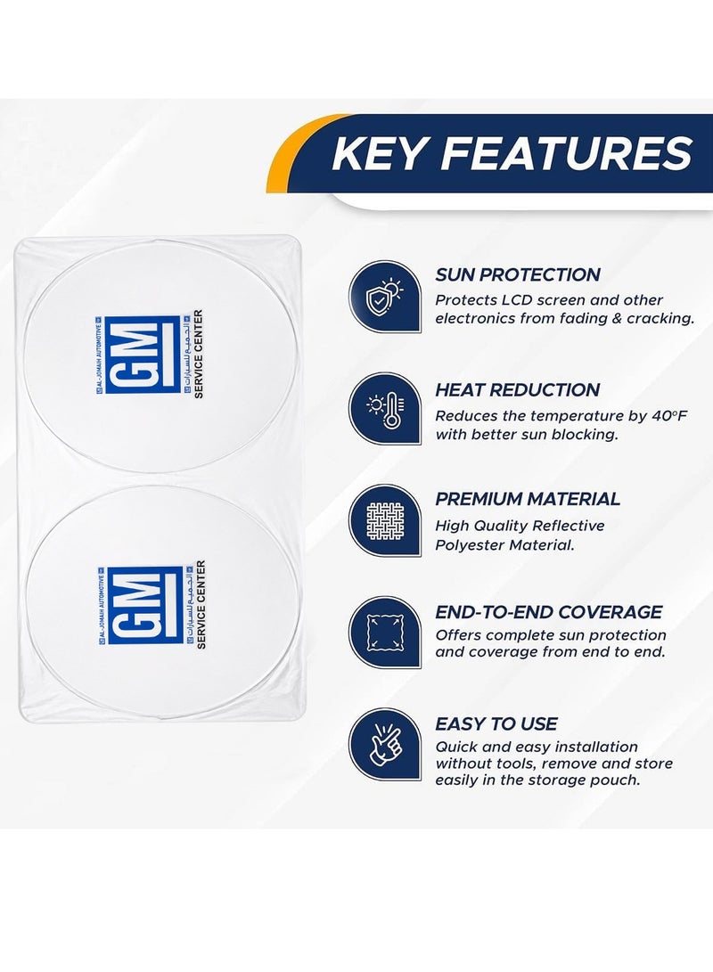 GM Original Front Windshield Sunshade 150 x 75 cm Foldable Car Windshield Sun Shade UV Reflective Heat Insulation Sun Visor Protector for GM Vehicles, Blocks UV Rays, Keeps Interior Cool, Folding Storage Bag Included, Genuine GM Service Center Accessory - Image 4