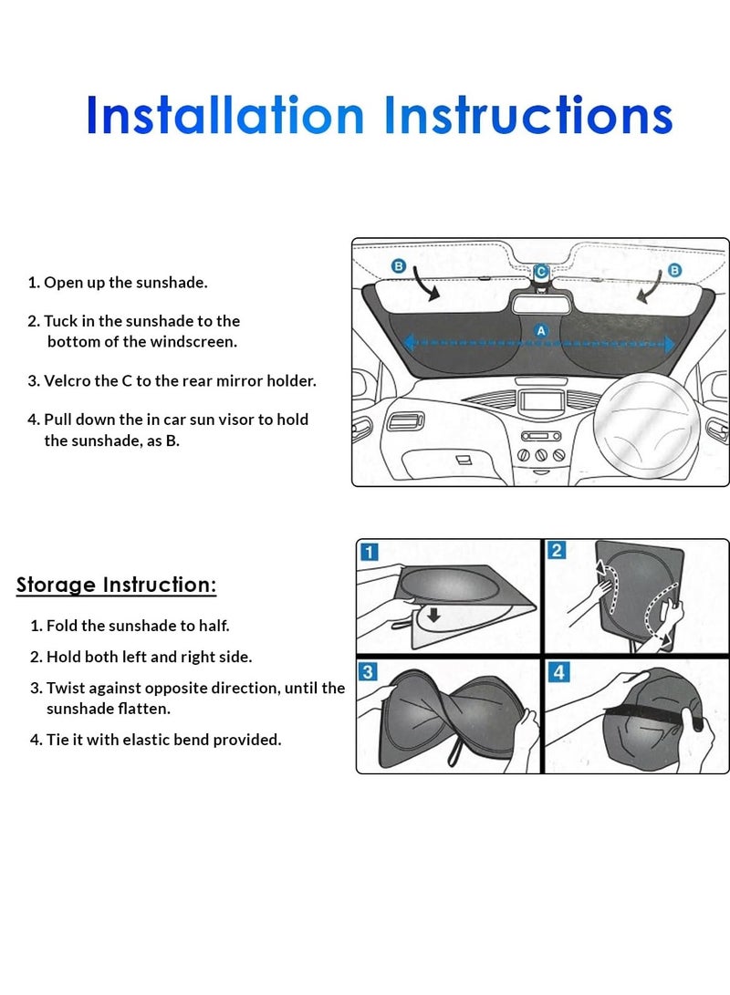 GM Original Front Windshield Sunshade 150 x 75 cm Foldable Car Windshield Sun Shade UV Reflective Heat Insulation Sun Visor Protector for GM Vehicles, Blocks UV Rays, Keeps Interior Cool, Folding Storage Bag Included, Genuine GM Service Center Accessory - Image 3