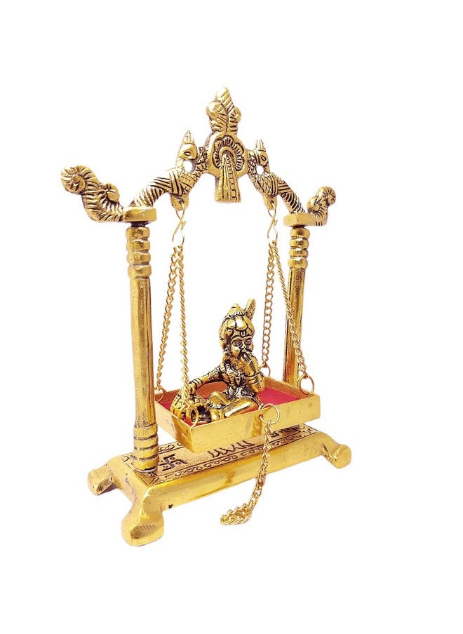 كريدايكرافت تمثال KridayKraft Laddu Gopal على Jhulla Palana المعدني مطلي بالذهب ديكور منزلك، مكتبك المعدني Krishna Murti، تماثيل العرض، هدية المعبود الديني المقال.  - Image 3