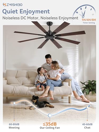 ZMISHIBO 65 Inch Ceiling Fan No Light with Remote, Black Large Ceiling Fan Without Light with Quiet Reversible DC Motor, 6-Speeds, 8 Blades, Indoor/Outdoor Modern Ceiling Fans for Patios, Living Room, Garage - Image 4