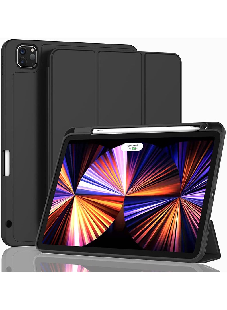 Theodor iPad Pro 11 Inch Case 2022(4th Gen)/2021(3rd Gen)/2020(2nd Gen) with Pencil Holder, Smart iPad Case With Pencil Holder Slim Tablet Cover with Soft TPU Back, Auto Wake/Sleep Black  - Image 1