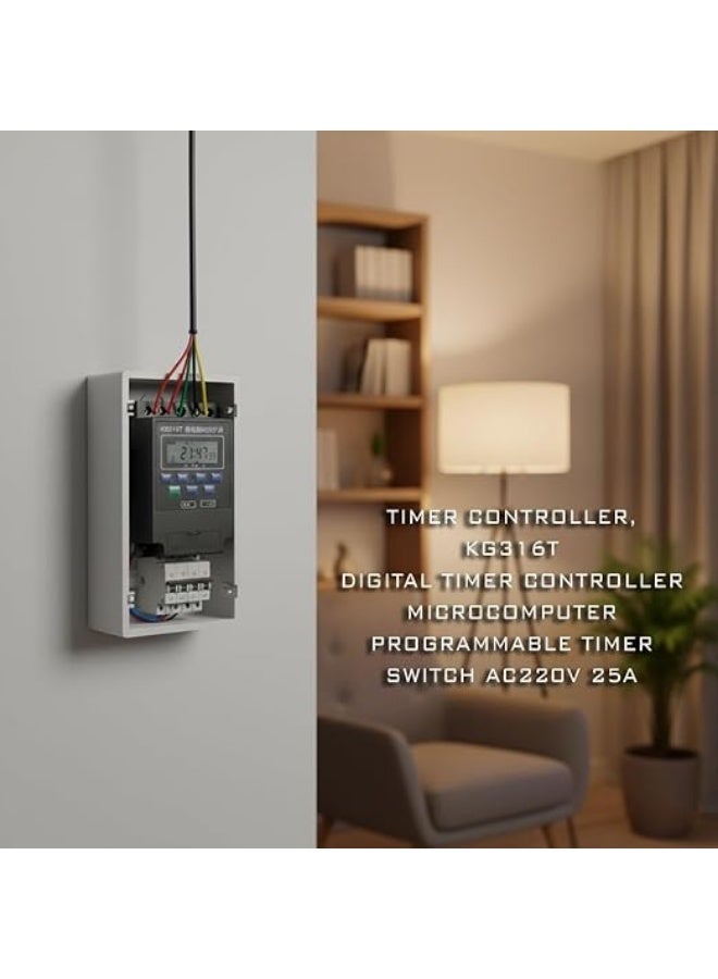 وحدة تحكم حاسوبية دقيقة KG316T | مفتاح مؤقت رقمي قابل للبرمجة | شاشة LCD | تيار متردد 220 فولت 25 أمبير | غلاف بلاستيكي - Image 3
