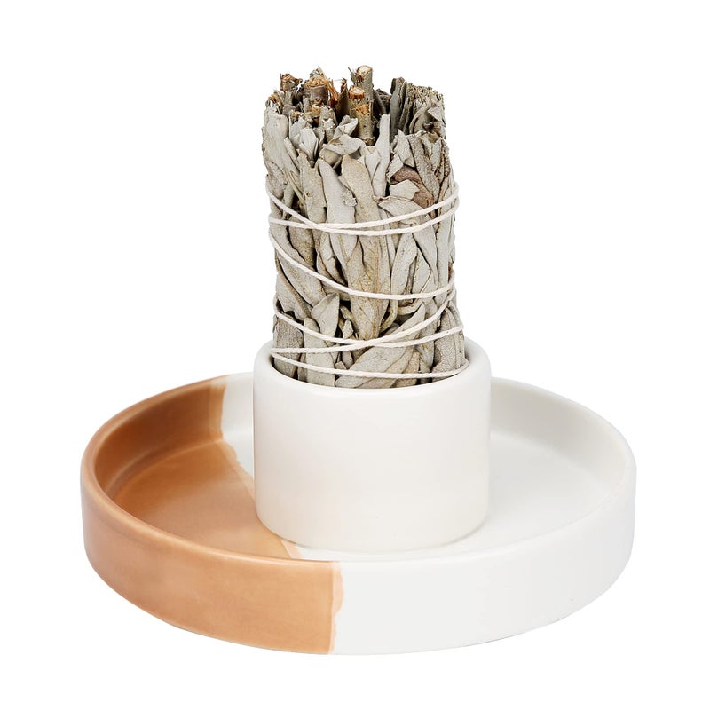 YIASSON Sage Holder White Sage Burner Smudge Bowl Palo Santo Holder 3 in 1Incense Holder Ceramic Incense Holder Bundle White Sage Bundle Holder for Aromatic Accessories Energy Cleaning