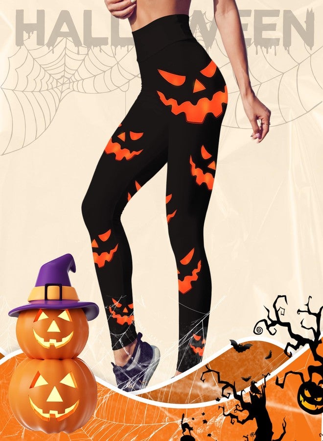 Skicuff بنطلون ليجنز نسائي من Skicuff، مطبوع عليه رسومات يقطين، بنطلون يوغا مطاطي، بنطلون ليجنز مخيف بنقشة يقطين للهالوين، هدية مثالية للحفلات (مقاس متوسط)، برتقالي وأسود - Image 5