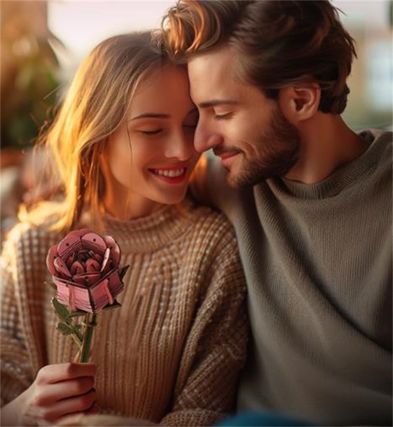 ألعاب خشبية ثلاثية الأبعاد على شكل زهرة، طقم نموذج خشبي لمساهمات الورد الوردي للبالغين، مجموعة نباتية، هدية إبداعية مثالية، طقم بناء الحرف (104 قطعة) - Image 2