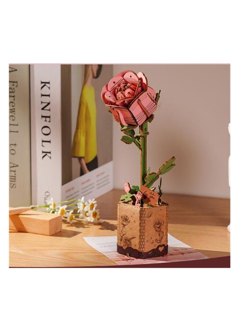 SYOSI 3D Flower Wooden Puzzles, Pink Rose DIY Wooden Model Kit for Adults, Botanical Collection, Ideal Creative Gift, Crafts Building Set (104PCS)  - Image 4