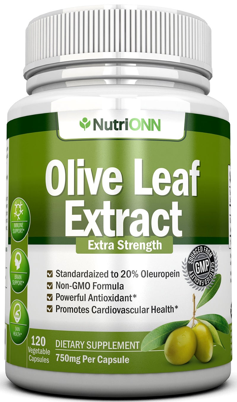 Olive Leaf Extract 750 Mg 120 Capsules Extra Strength 20 Oleuropein NonGMO Formula Premium Quality From Pure Olive Leaves Powerful Antioxidant Great for Heart Skin and Brain