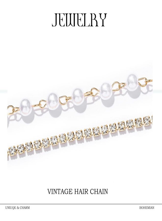 RECTYO GALLERY 1 Pcs Premium Boho Pearl Head Chain Vintage Crystal Headpieces Wedding Rhinestone Hair Jewelry Party Festival Hair Accessories for Women and Girls (Gold) - Image 5