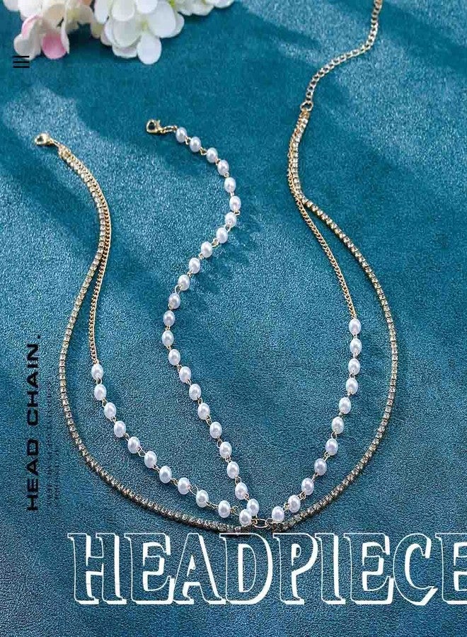 RECTYO GALLERY 1 Pcs Premium Boho Pearl Head Chain Vintage Crystal Headpieces Wedding Rhinestone Hair Jewelry Party Festival Hair Accessories for Women and Girls (Gold) - Image 3