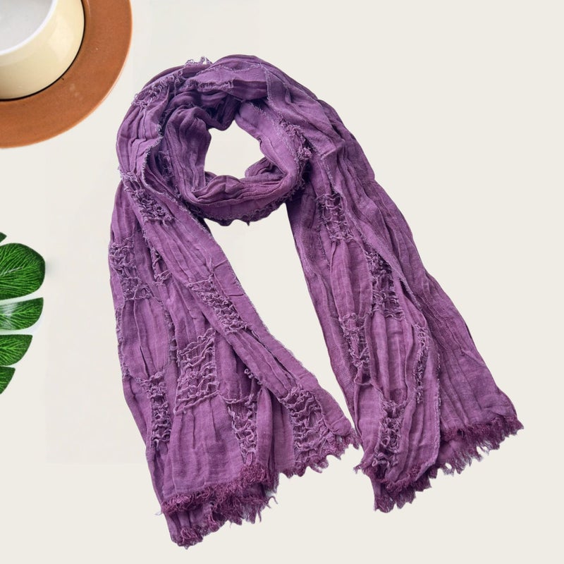 Noon Cross-Border Distressed Cotton-Linen Scarf - Vintage Washed Look, Solid Color Shawl for Spring/Autumn, Versatile Casual Hip-Hop Style