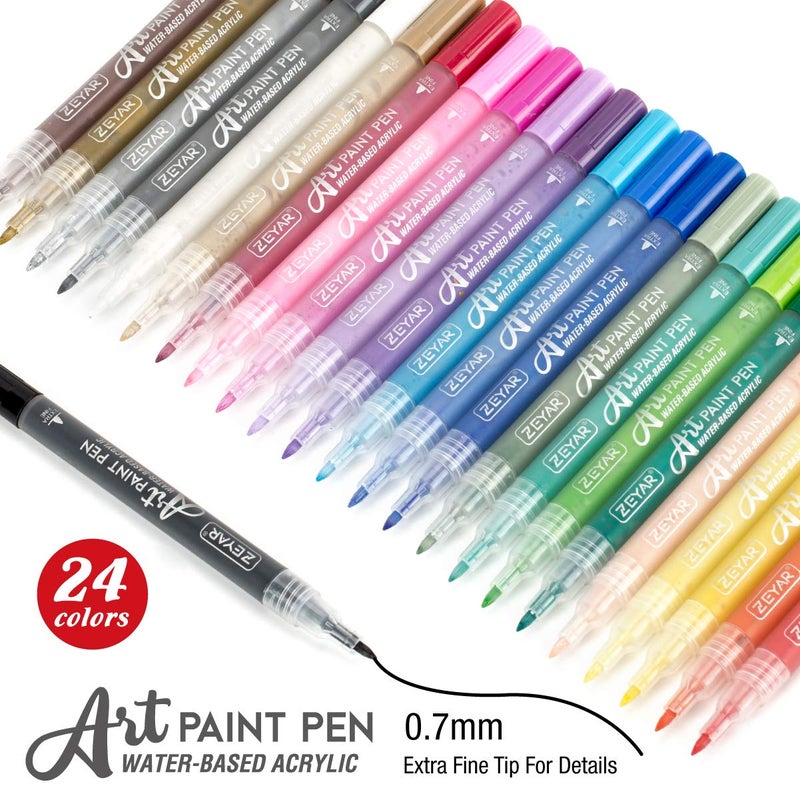 ZEYAR Acrylic Paint Pens, Extra Fine, 24 Colors, Permanent & Waterproof Ink, AP Certified, Works on Rock, Wood, Glass, Metal, Ceramic and Non porous Surfaces (24 Colors) - Image 2
